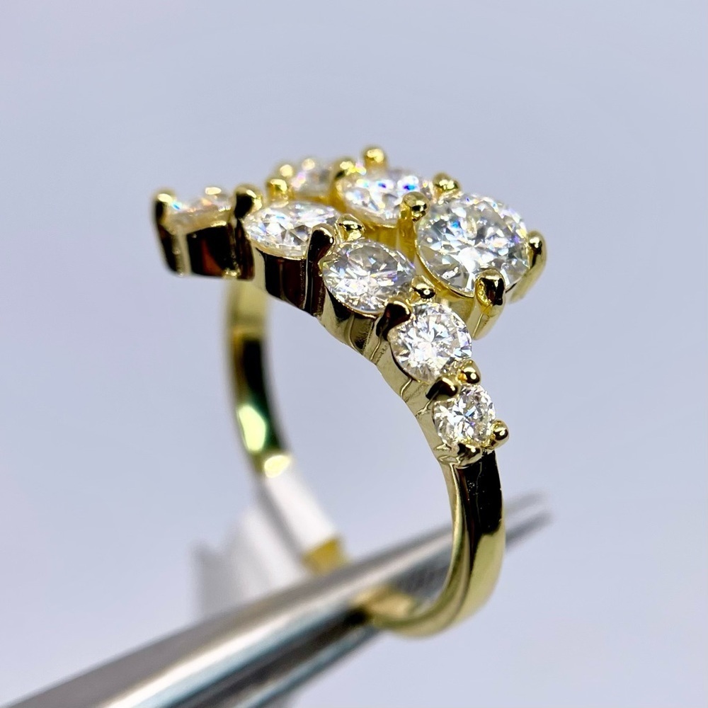 Adjustable Bypass Moissanite Ring Yellow Gold Over 925 Silver Open Band GRA - Picture 12 of 15